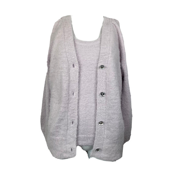 NWT Ally Mae Sweater Set Womens M Lavender Fuzzy Knit 2PC Tank‎ & Cardigan - Picture 1 of 15